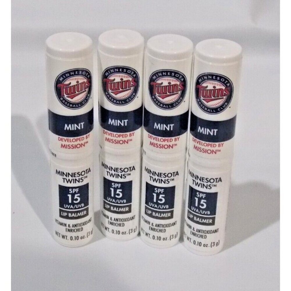 Set of 4 Sealed MLB Minnesota Twins SPF 15 Lip Balm Mission Skincare